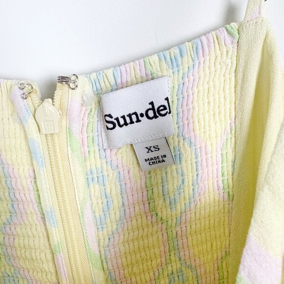 Aritzia Sunday Best Sundeh Yellow Retro Print Mini Dress XS - Picture 3 of 5